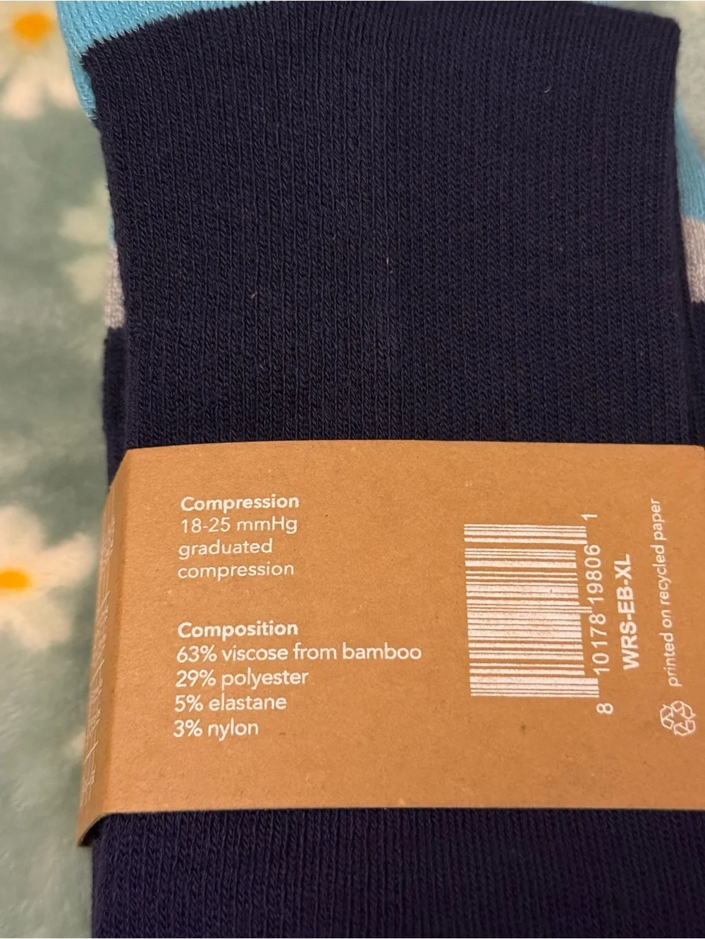 Wellow Blue Stripe Wide Calf Knee High Bamboo Compression Socks - size XL